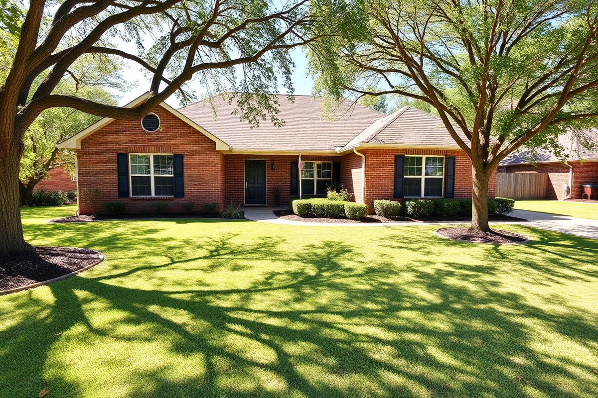 Renovated single family brick home with landscaped lawn in a Texas suburb